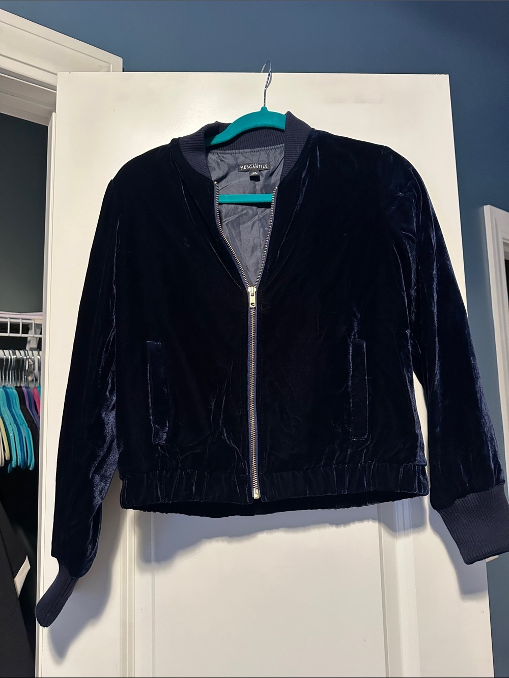 J. Crew Velvet Bomber Jacket - Navy
